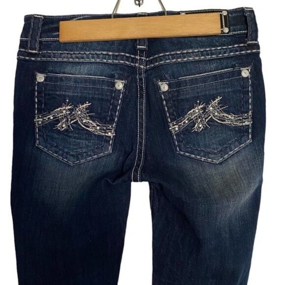 MISS ME Boyfriend Capri Jeans Blingy Dark Wash Thick Stitch Size 27 New with Tag - Picture 5 of 12